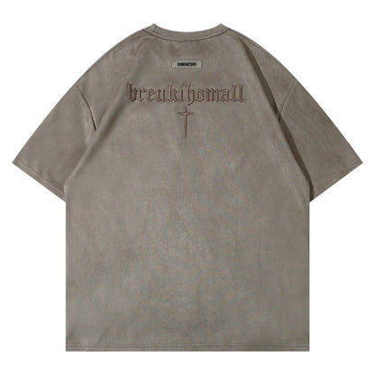 Basic Suede Solid Color Short Sleeve T-Shirt Summer Loose