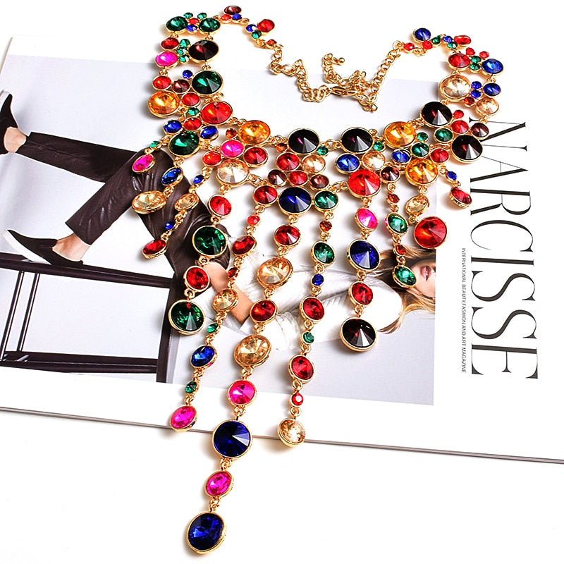 Statement high-end handgemaakte luxe ketting met strass-steentjes