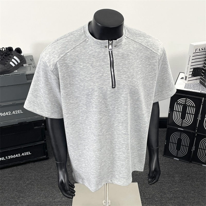 Half zip shoulder pad T-shirt for men short sleeved for summer