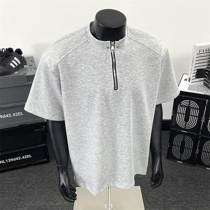 Half zip shoulder pad T-shirt for men short sleeved for summer