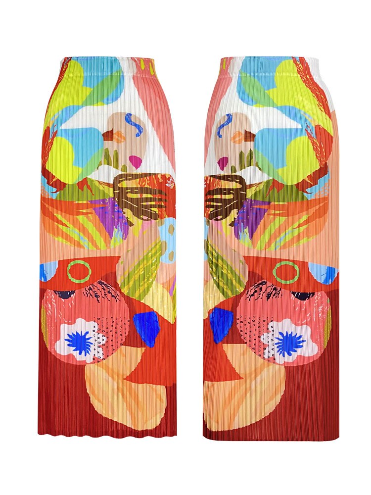 Geplooide designerrok met print en hoge taille