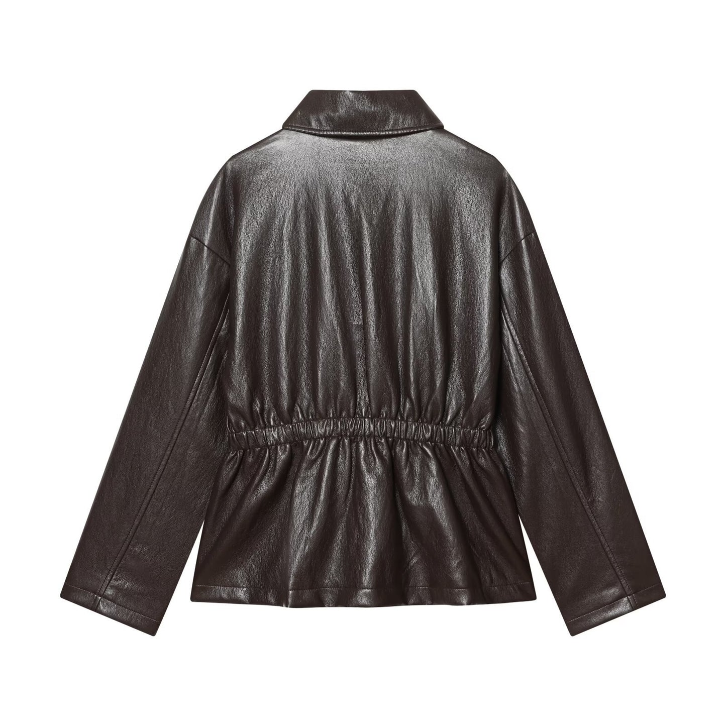 Imitation leather elastic waist jacket