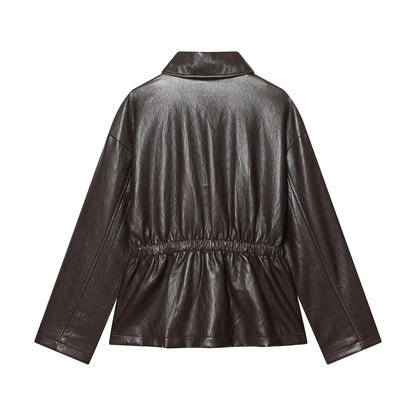 Imitation leather elastic waist jacket