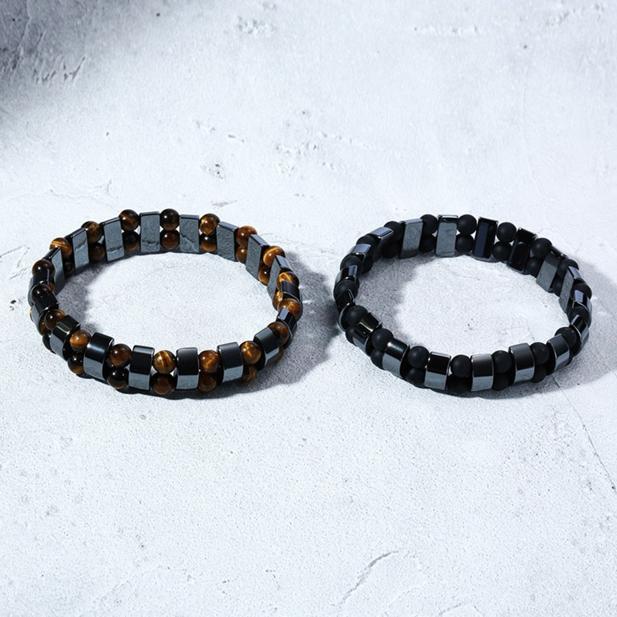 Armbanden met dubbele hematiet en tijgeroog voor mannen