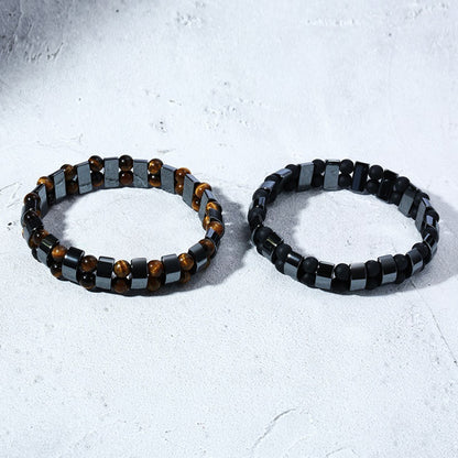Armbanden met dubbele hematiet en tijgeroog voor mannen