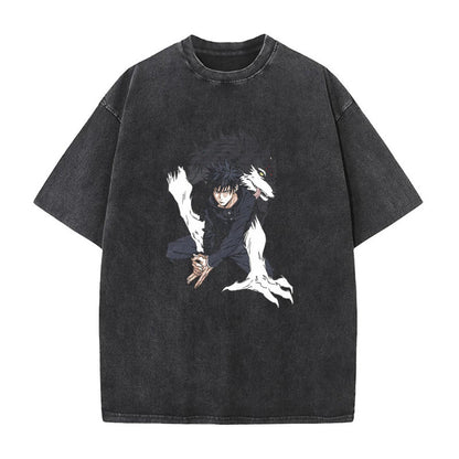 Summer AnimePrinted T-Shirt Cotton Washed Vintage Short Sleeve