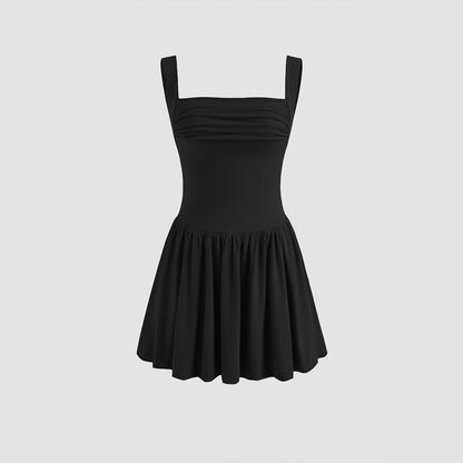 European and American French style design wide shoulder strap vest dress