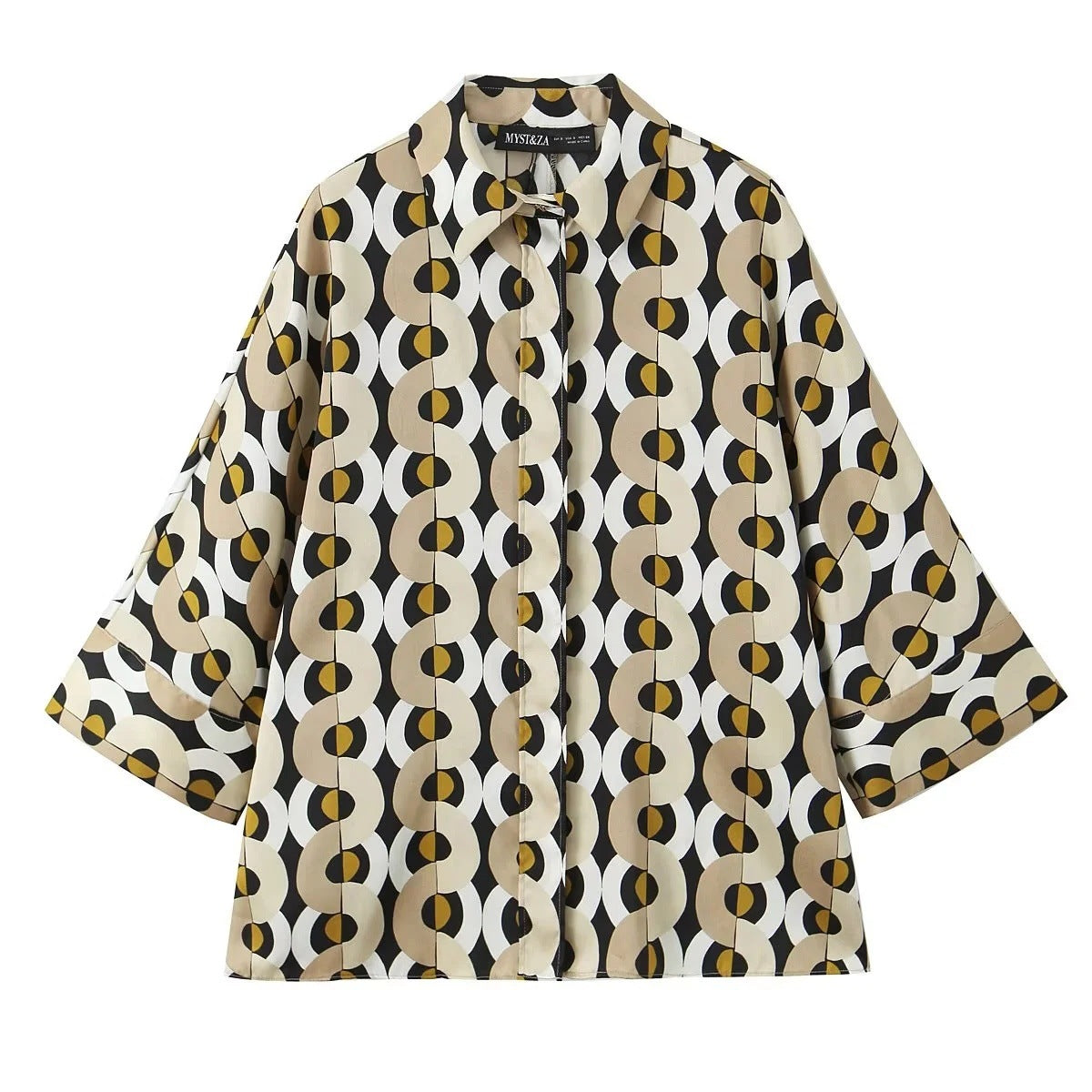 Women's Geometric Pattern Printed Shirt + Straight Leg Pants Set