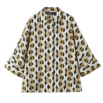 Women's Geometric Pattern Printed Shirt + Straight Leg Pants Set
