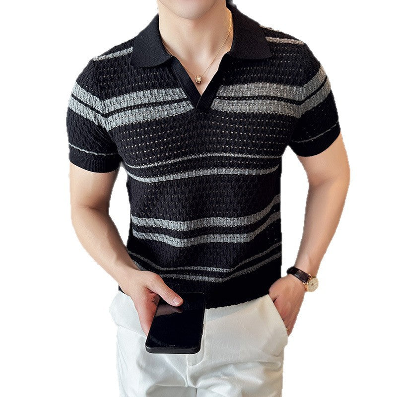 Summer men's thin striped T-shirt short sleeved