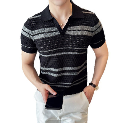 Summer men's thin striped T-shirt short sleeved