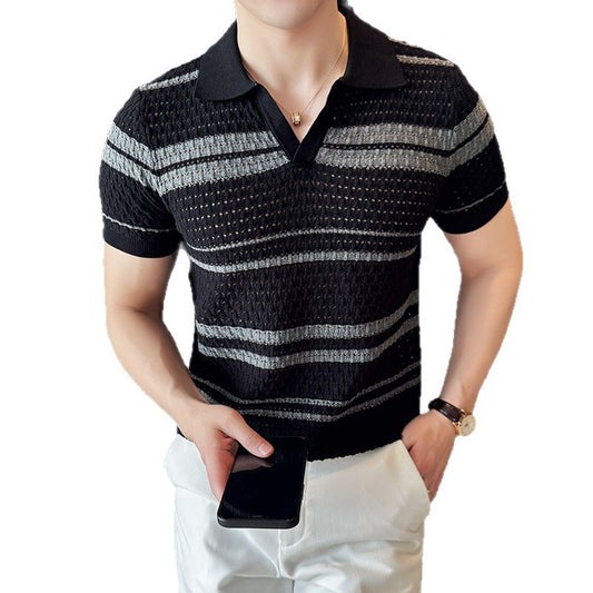 Summer men's thin striped T-shirt short sleeved