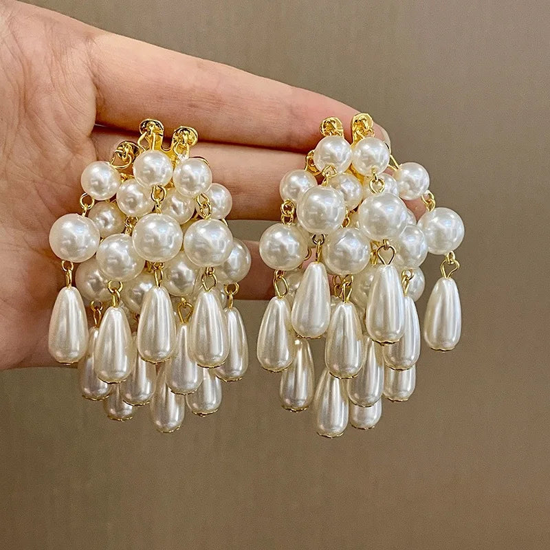 Statement Large Strands Pearl Tassel Earrings For Women Personality New Creative Bridal Wedding Party Jewelry Wholesale