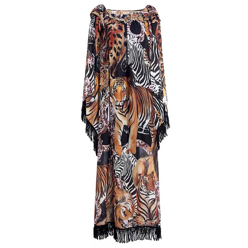 Losse maxi-jurk  in catwalkstijl met dierenprint
