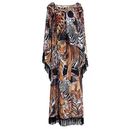 Losse maxi-jurk  in catwalkstijl met dierenprint