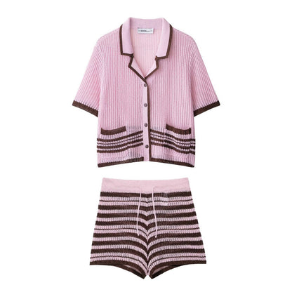 Knitted Top+Knitted Shorts Set for Women