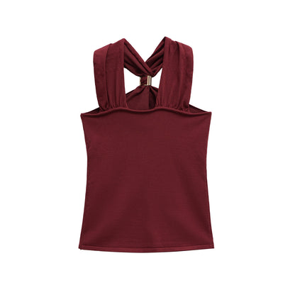 Gold inlaid knitted halter top with camisole, women's top