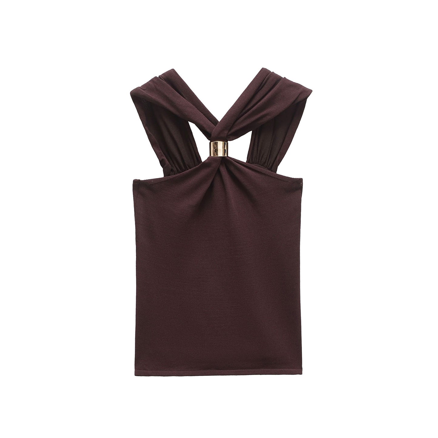 Gold inlaid knitted halter top with camisole, women's top