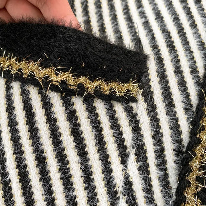 Women O-Neck Stripe Knitted Sweater Skirt Sets Autumn Wrap Hip Skirt Two Piece Suit Cardigans 2 Piece Sets Womens Outifits