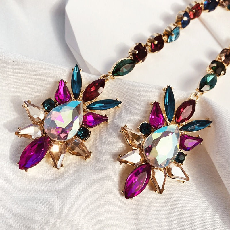 Geometric colored diamond earrings for women, trendy and versatile earrings