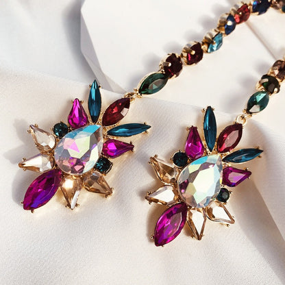 Geometric colored diamond earrings for women, trendy and versatile earrings