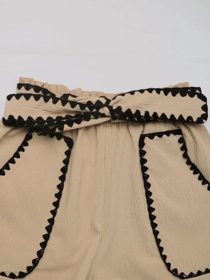 Perfee Tied Contrast Trim Shorts