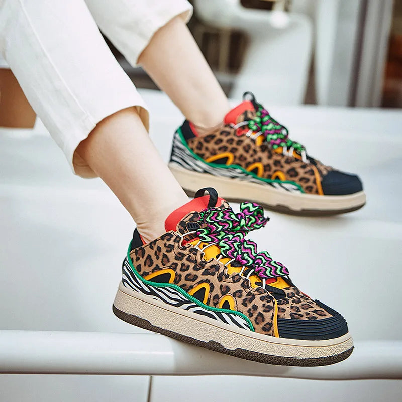 Sneakers for Women Luxury Designer Shoes High Quality Cow Suede Leopard Women Shoes Fashion Sexy Slim Platform Shoe Basket Femme