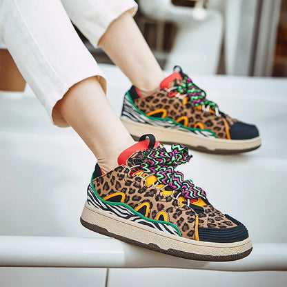 Sneakers for Women Luxury Designer Shoes High Quality Cow Suede Leopard Women Shoes Fashion Sexy Slim Platform Shoe Basket Femme