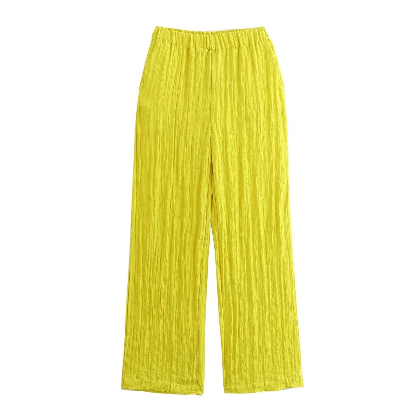 Gele wijde broek met zakken en elastische taille