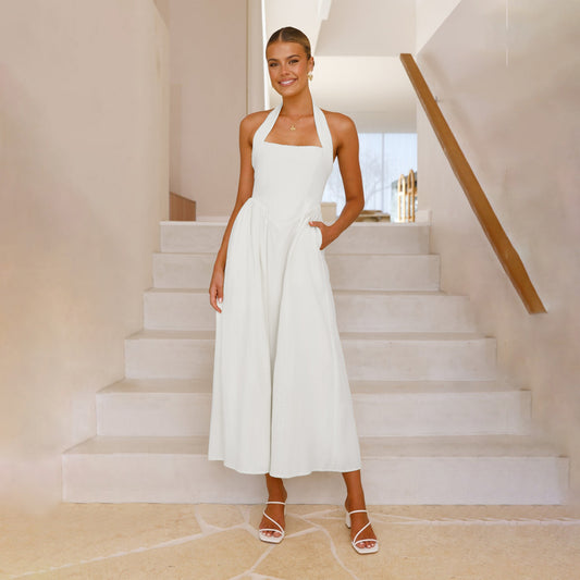 Elegant Square Neck Backless Dress