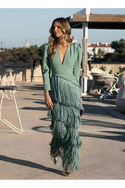 Elegant Tassel Maxi Evening Dress