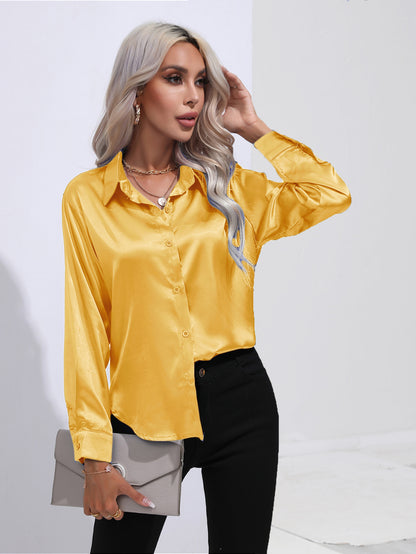 Womens Long Sleeve Satin Shirt