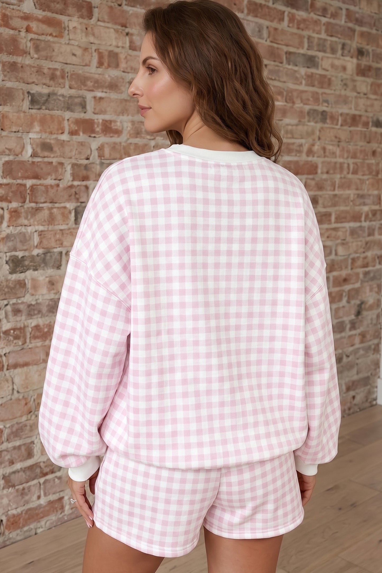 Geruite baggy pullover met trekkoord en casual shorts 2-delige set