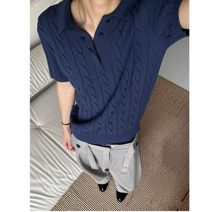 Retro Cable Knit Polo Shirt