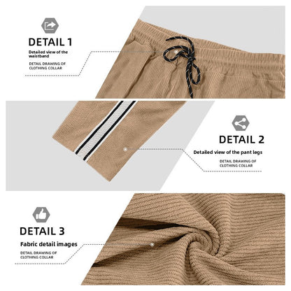 Men's Loose Fit Patchwork Corduroy Casual Pants with Drawstring