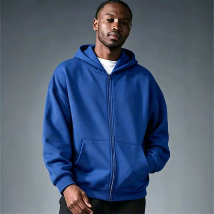 Men Women Solid Color Zipper Hooded Sweatshirt