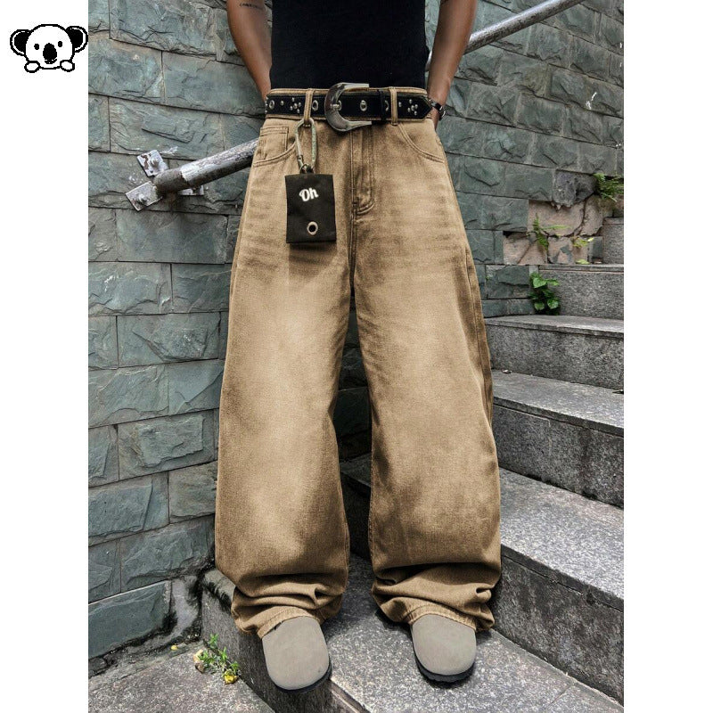 Washed Straight-Length Denim Pants