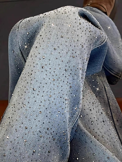 Rhinestone Wide Leg Denim Pants