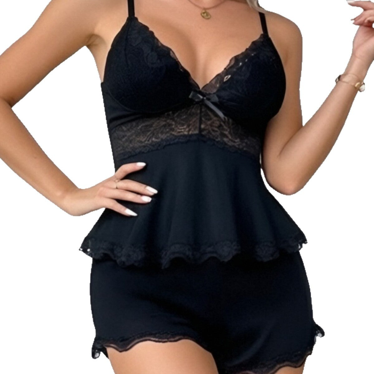 Women's Lace Trim Camisole and Shorts Pajama Set
