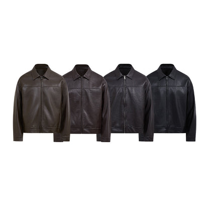Mens PU Leather Casual Coat Turn-down Collar Outerwear
