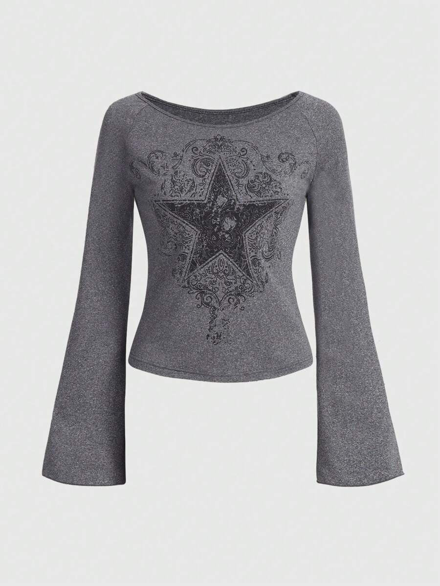 Big V-Neck Classic Micro Long Sleeve Top T-shirt