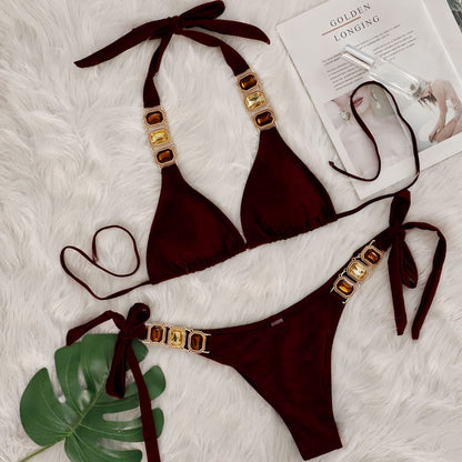 Crystal Diamond Bikini Two Piece Swimsuit