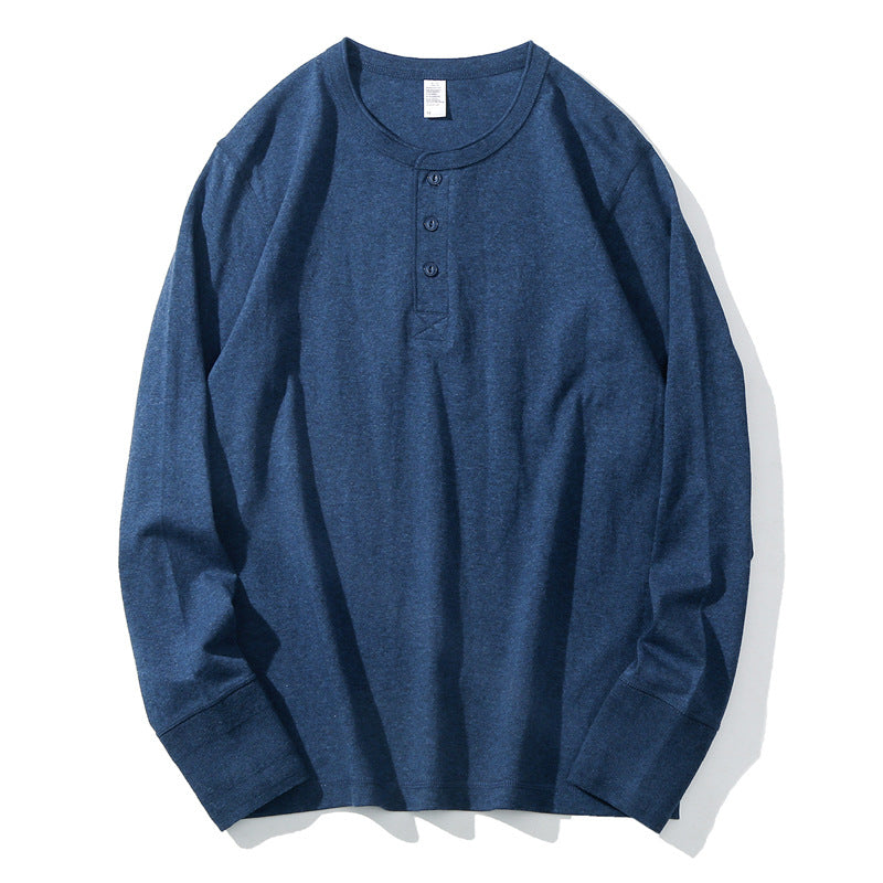 Men's Heavyweight Pure Cotton Henry Collar Long-Sleeve Slim Fit T-Shirt