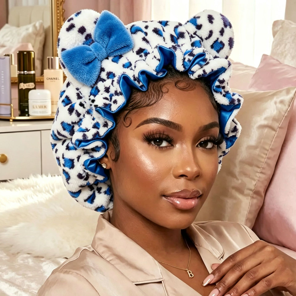 Leopard Print Plush Hair Headband with Bow