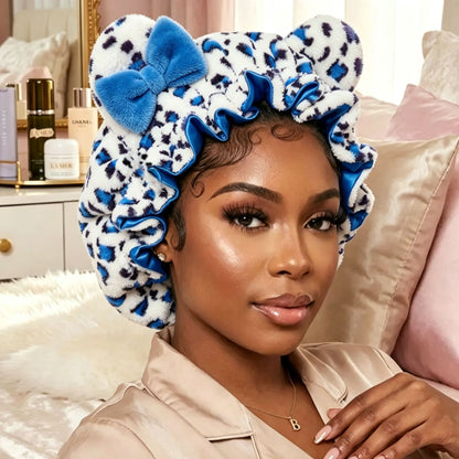 Leopard Print Plush Hair Headband with Bow