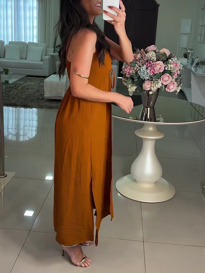 Set van tuniek met jarretels geplooide split en elastische tailleshorts