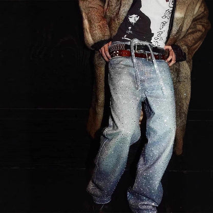 Rhinestone Embellished Denim Jeans with Matching Belt