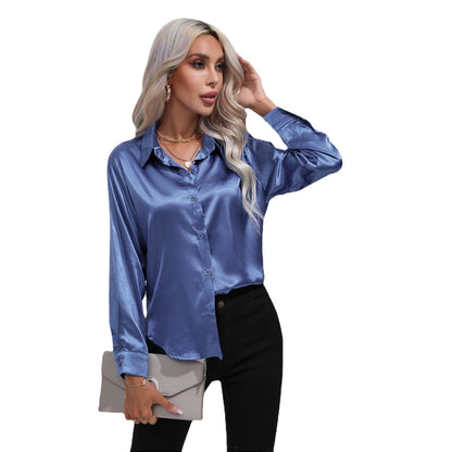 Womens Long Sleeve Satin Shirt