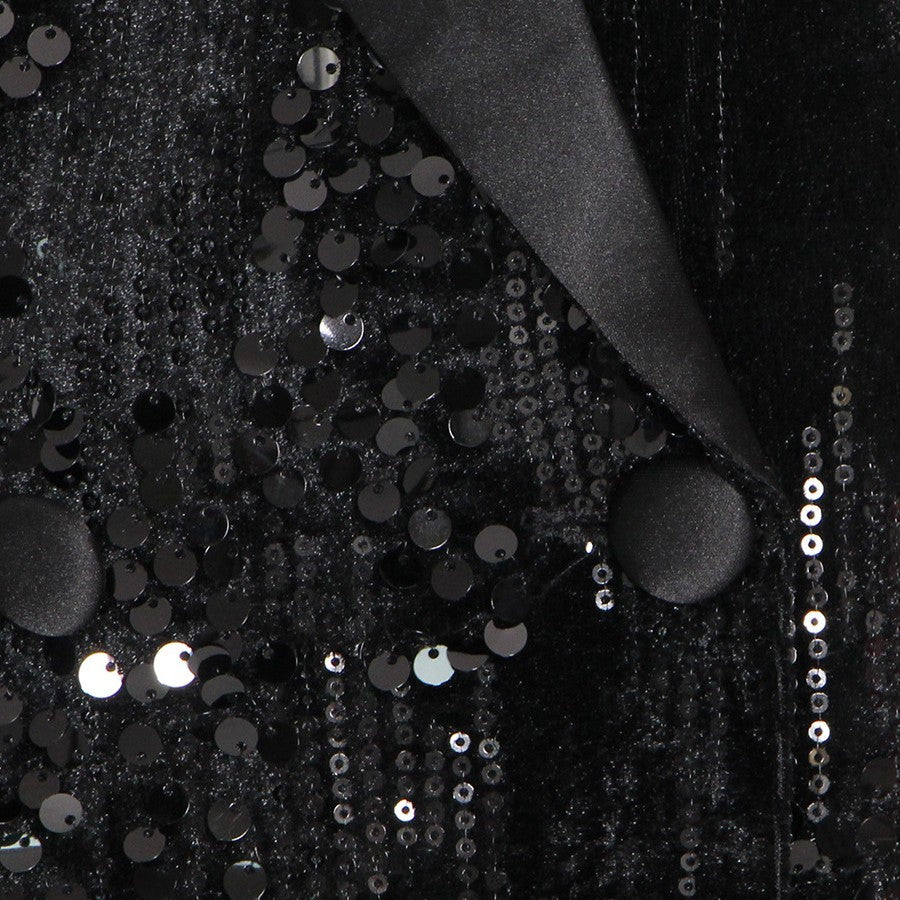 Lange Mouw Pailletten Blazer Met Veren Manchetten