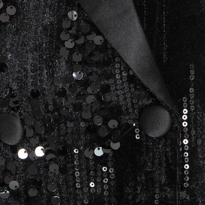 Lange Mouw Pailletten Blazer Met Veren Manchetten